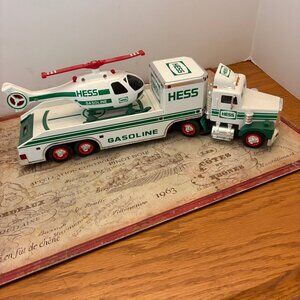 1995 Hess Toy Truck & Helicopter - Working Trailer Lights